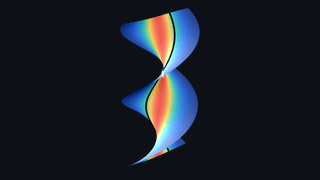 A rainbow helicoid bends into a catenoid while preserving its intrinsic curvature