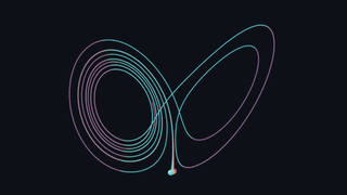 The Lorenz attractor: nearby trajectories separate as they trace a butterfly in three dimensions